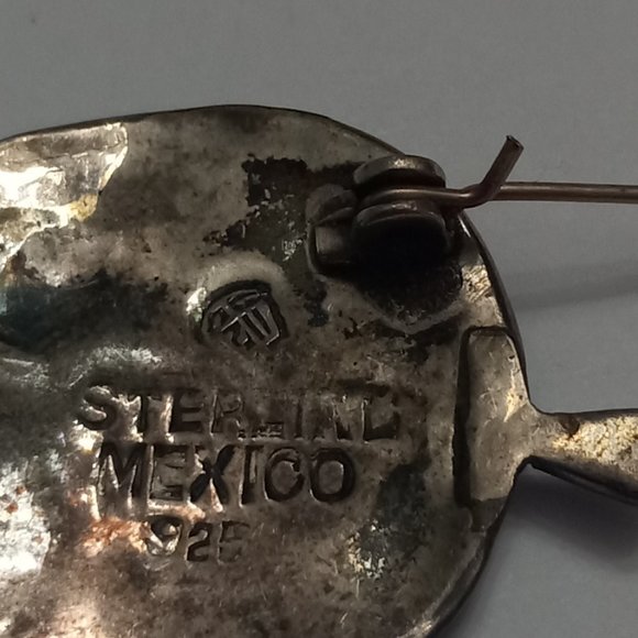 Vintage Mexico Sterling Silver Brooch with Abalone Shell Inlay - Picture 5 of 6